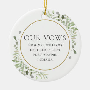 Seine und ihre Hochzeitsleute Vows Grünfoliage Keramik Ornament