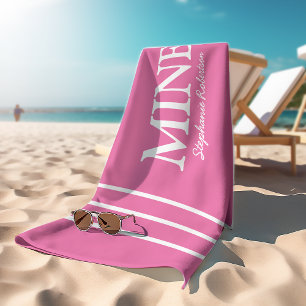 Seine und ihre Pink 'MINE' personalisiert Strandtuch