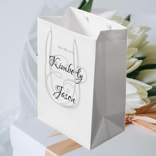 Seine und ihre Schrift Namen & Datum, Schwarz & Gr Mittlere Geschenktüte
