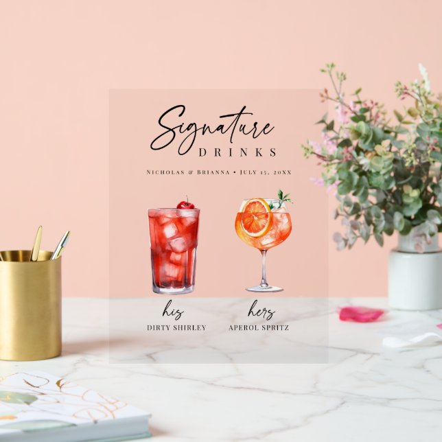 Seine und ihre Unterschrift Cocktail Drink Bar Acrylschild (Hochzeit)