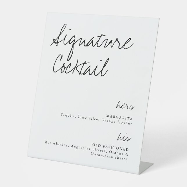 Seine und ihre Unterschrift Cocktail Hochzeitszeic Sockelschild (Vorderseite)
