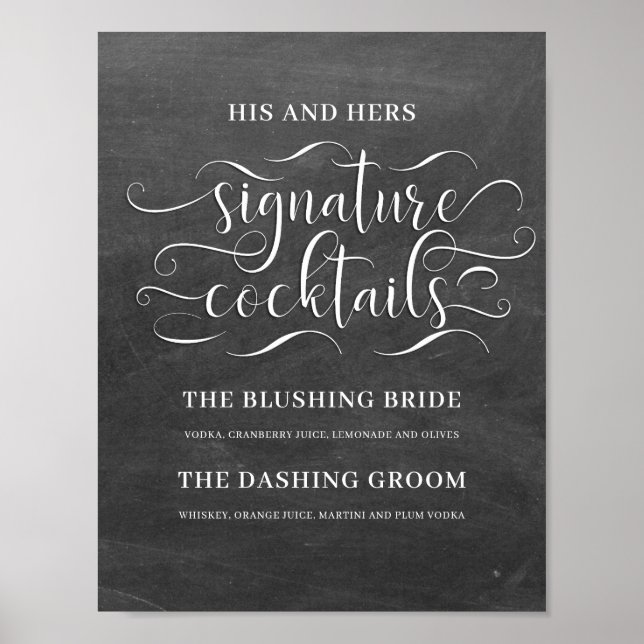 Seine und ihre Unterschrift Cocktails Hochzeitszei Poster (Vorne)