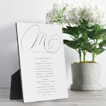 Seine Vows Elegant Mr. Newlyweds Wedding Vows Whit Fotoplatte<br><div class="desc">Sein Hochzeitstag verspricht,  die weiße Plakette zu behalten,  sich immer an Ihren besonderen Tag und Ihre Liebe zu erinnern und einander zu versprechen. Design zeigt "Mr." in einer eleganten Kalligraphie-Skript und personalisiert mit Nachname,  Hochzeitstermin,  und seine Hochzeitsgelübde.</div>