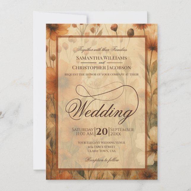 Seinna Boho Wildblumen Fancy Script Hochzeit Einladung (Vorderseite)