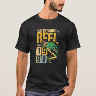 Seit 1990 Reel Halten Vintage-Angeln Fisch Fi T-Shirt
