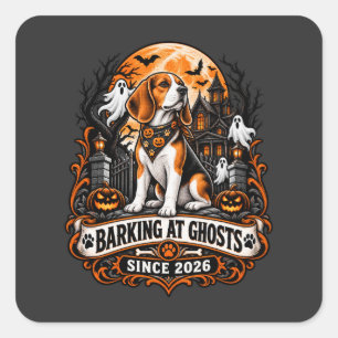 Seit 2026 an Geister bellt Beagle Halloween Geist Quadratischer Aufkleber