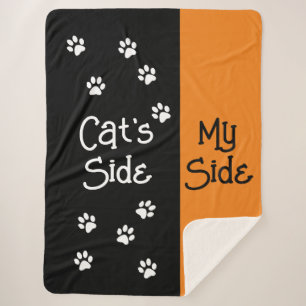 Seite der Katze, Seite Orange, schwarze Bettdecke Sherpadecke
