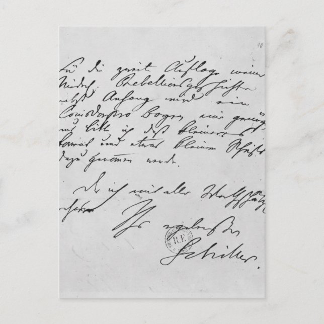 Seite des Textes mit seiner Unterschrift Postkarte (Vorderseite)