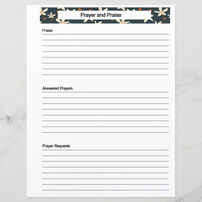 Seite für Gebetsanfragen (Vorderseite)