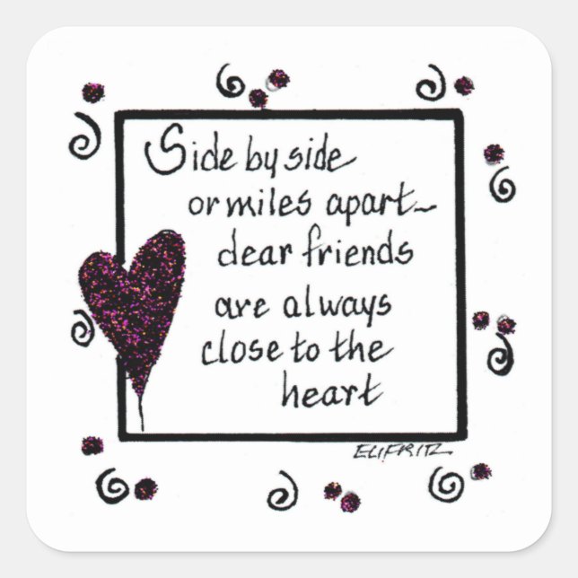 Seite für Seite, wir sind Freunde Schwarz-weißen T Quadratischer Aufkleber (Vorderseite)