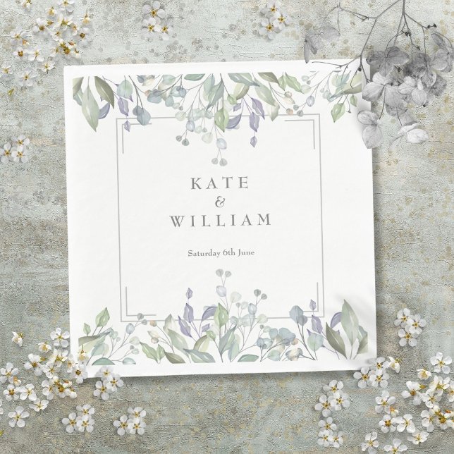 Seite und Lilac Floral Geometric Wedding Serviette (Sage and Lilac Floral Geometric Wedding Napkins)