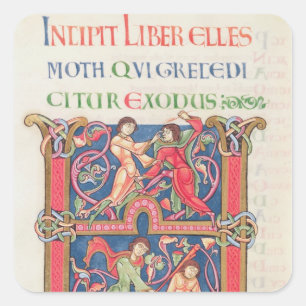 Seite von der Winchester-Bibel, c.1150-80 Quadratischer Aufkleber