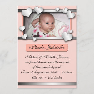 Seiten-Herz-Pfirsich-Geburts-Mitteilungen Ankündigung