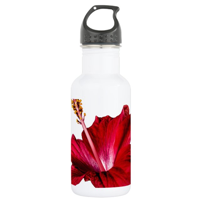 Seitenansicht der Blume des roten Hibiskus Edelstahlflasche (Vorderseite)
