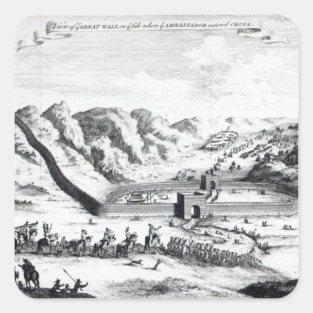 Seitenansicht der Großen Mauer Quadratischer Aufkleber (Vorderseite)