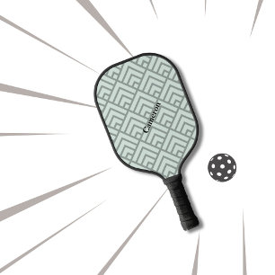 Seitengrün geometrisches Muster Modernes Monogramm Pickleball Schläger