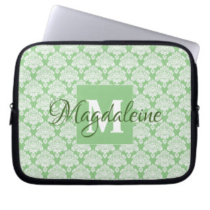 Seitengrünes Monogramm und Vintages Damaskus-Muste Laptopschutzhülle