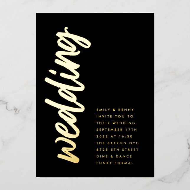 Seitenwege Onyx Hochzeit echte GOLD Foil Einladung (Vorderseite)