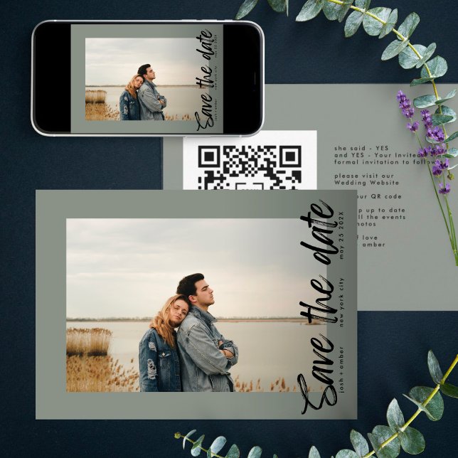 Seitenwege QR Code Modernes, einfaches Foto Moss G Save The Date (Von Creator hochgeladen)