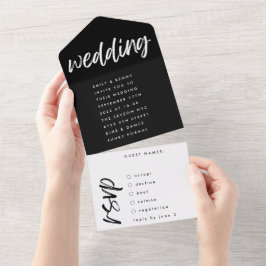 Seitenwege Schwarz Moderne einfache Hochzeit All In One Einladung