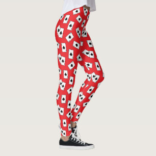 Seitenwinkel des roten und weißen Kartenmusters Leggings