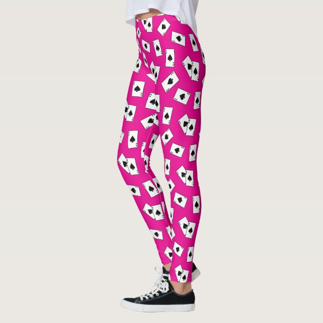 Seitenwinkel rosa und weiße Kartenmuster Leggings (Links)