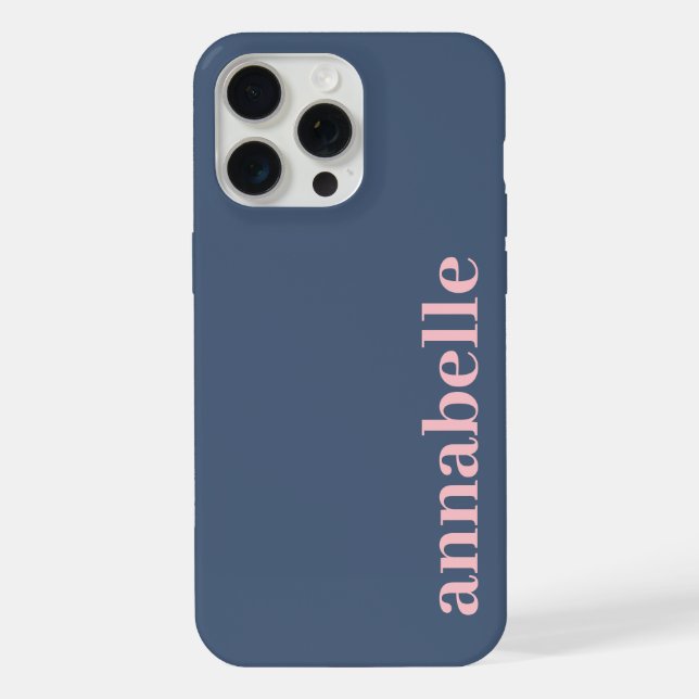 Seitiges Monogramm Name Blau & Rosa Minimalistisch iPhone Hülle (Rückseite)