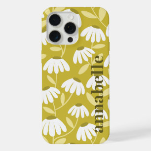 Seitiges Monogramm Name Dunkelgold Olivblütenmuste iPhone 15 Pro Max Hülle