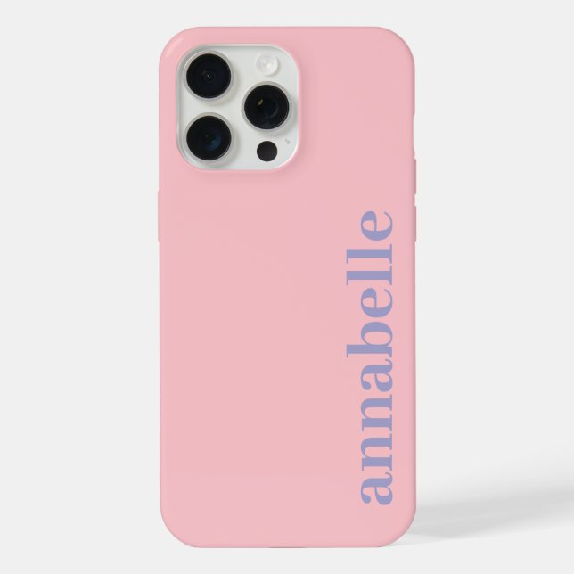 Seitiges Monogramm Name Pink & Blau Minimalistisch iPhone Hülle (Rückseite)