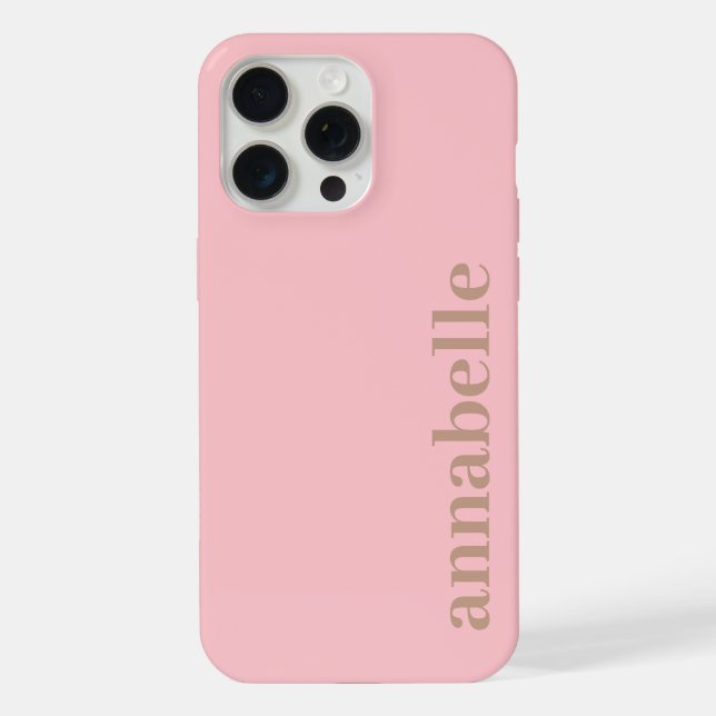 Seitiges Monogramm Name Pink & Braun Minimalistisc iPhone Hülle (Rückseite)