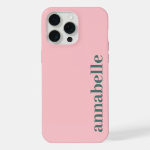Seitiges Monogramm Name Pink & Grün Minimalistisch iPhone 15 Pro Max Hülle