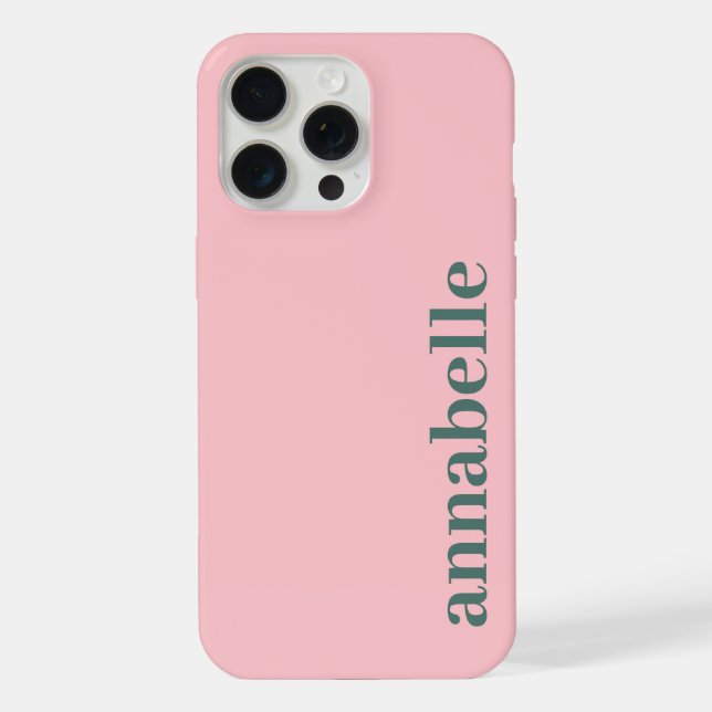 Seitiges Monogramm Name Pink & Grün Minimalistisch iPhone Hülle (Rückseite)