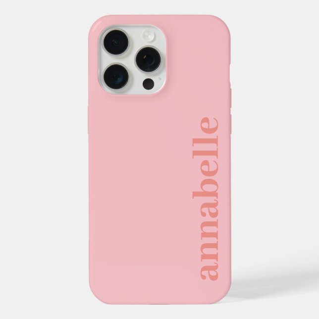 Seitiges Monogramm Name Rosa Minimalistisch iPhone Hülle (Rückseite)