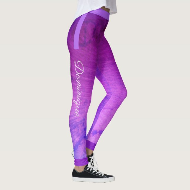 Seitliche Streifen auf glänzender Lila Grunge Leggings (Rechts)