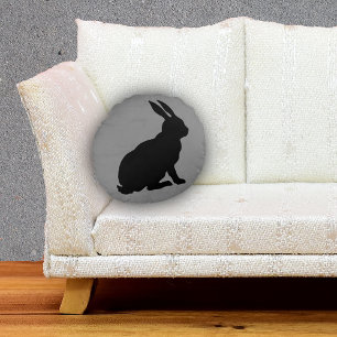 Seitliches Profil Sitzen schwarzes Rabbit Marbled Rundes Kissen