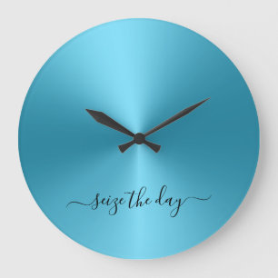 Seize The Day Sky Blue Metallic Style Acrylic Große Wanduhr