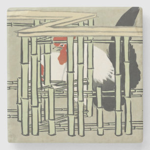 Sekka Roosters aus Momoyogusa japanische Kunst Steinuntersetzer