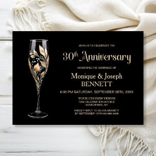 Sektglas Goldblatt 30. Hochzeitstag Einladung