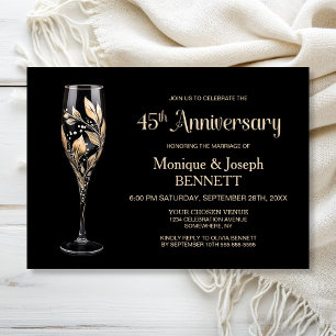 Sektglas Goldblatt 45. Hochzeitstag Einladung