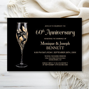 Sektglas Goldblatt 60. Hochzeitstag Einladung