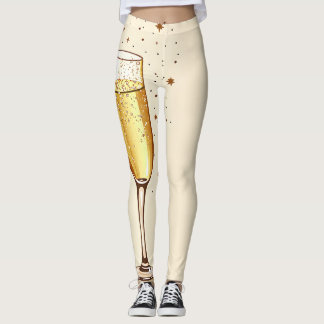 Sektglasdruck in Beige und Gold Leggings