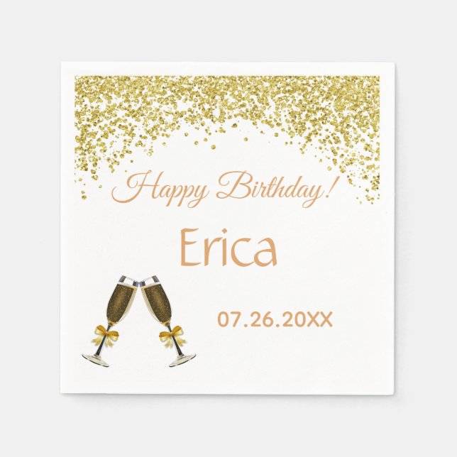 Sektgläser. Geburtstag. Serviette (Vorderseite)