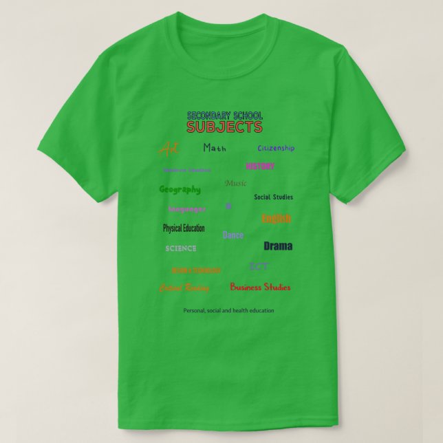 Sekundarschulsubjekte T-Shirt (Design vorne)