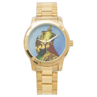 Selassie Rasta Reggae Ethiopia Gold Mens Watch Armbanduhr