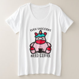 Selbst Einhörner brauchen Kaffee Funny Pink Unicor Große Größe T-Shirt