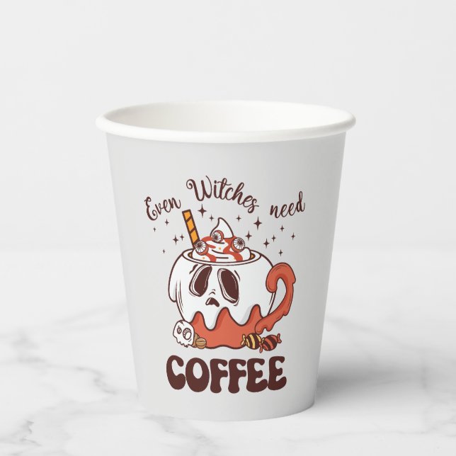 Selbst Hexen brauchen Kaffee Pappbecher (Vorderseite)