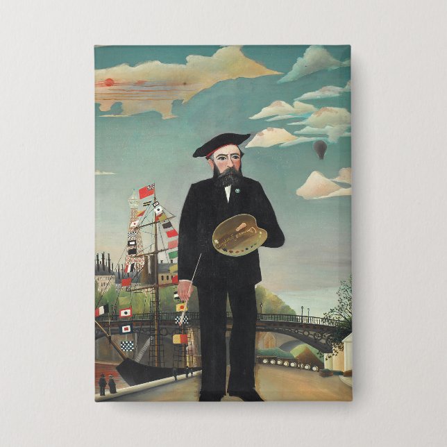 Selbst: Porträt – Landschaft, Henri Rousseau 1890 Button (Vorderseite)