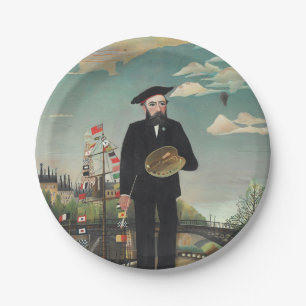 Selbst: Porträt – Landschaft, Henri Rousseau 1890 Pappteller