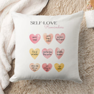 Selbstbejahung mit rosa Herzen als Liebe Kissen