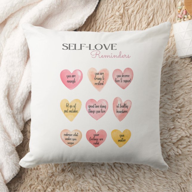 Selbstbejahung mit rosa Herzen als Liebe Kissen (Decke)